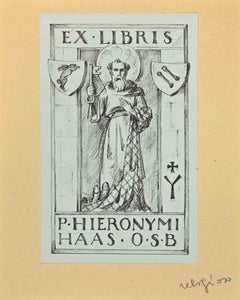 Ex Libris - P.Hieronymi - Gravure sur bois - Milieu du XXe siècle