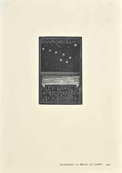 Ex Libris - Piero Ferrettio - Gravure sur bois - Milieu du XXe siècle