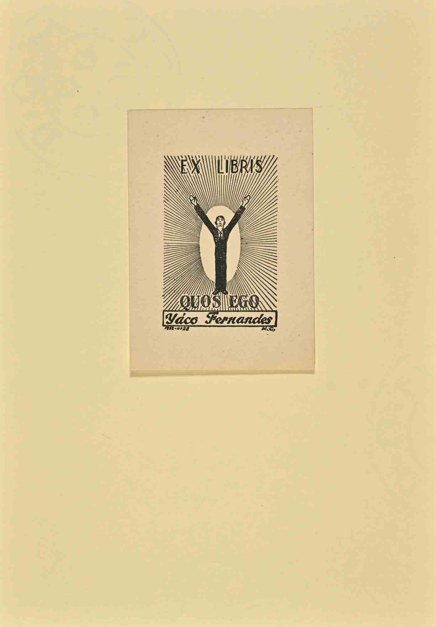 Ex Libris - Quos Ego. Yaco Fernandes - Woodcut - 1962