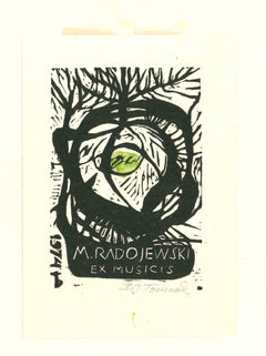 Ex Libris Radojewski Ex Musicis - gravure sur bois originale - milieu du XXe siècle
