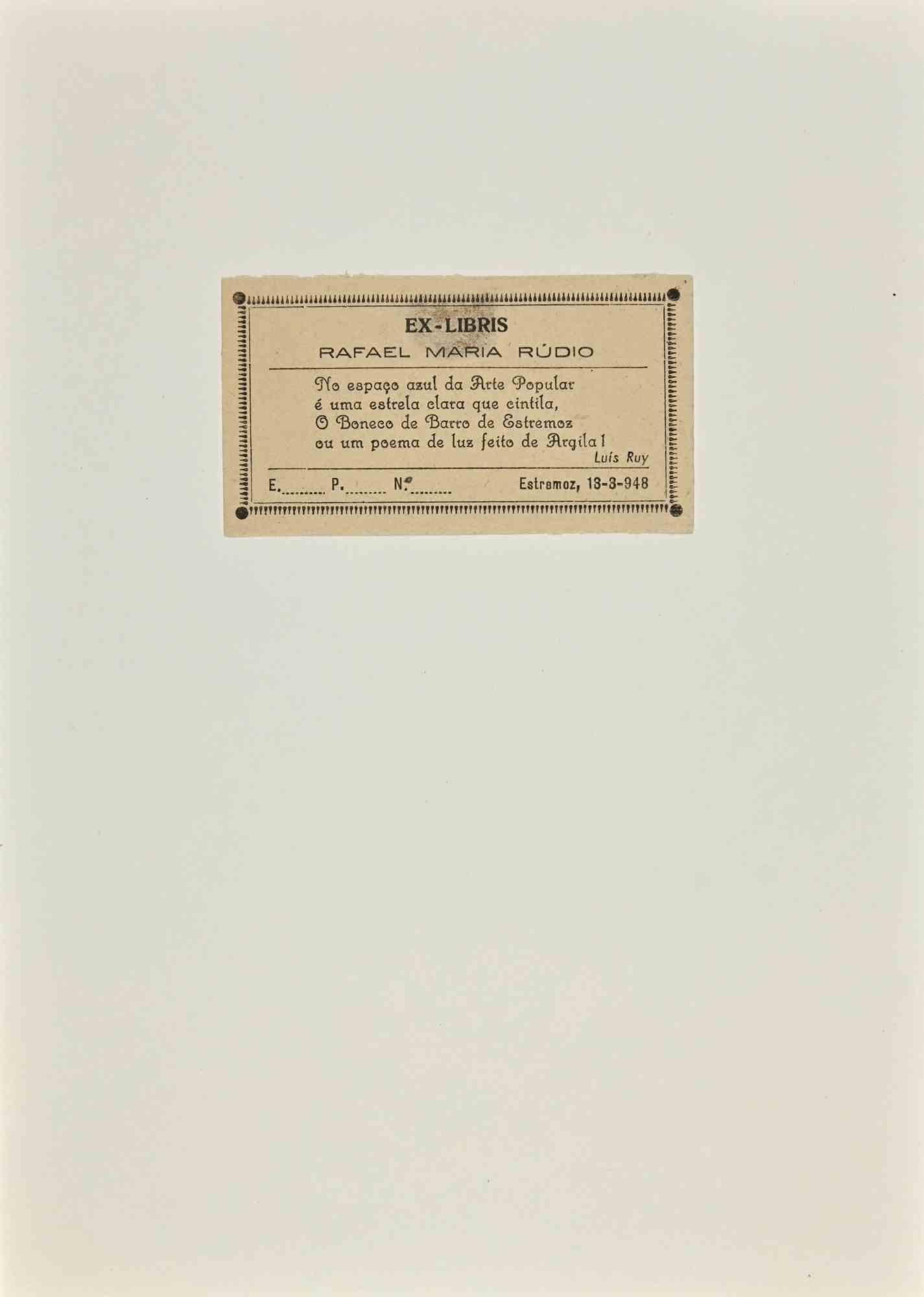 Unknown Figurative Print –  Ex Libris – Rafael Maria Rudio – Holzschnitt – 1948
