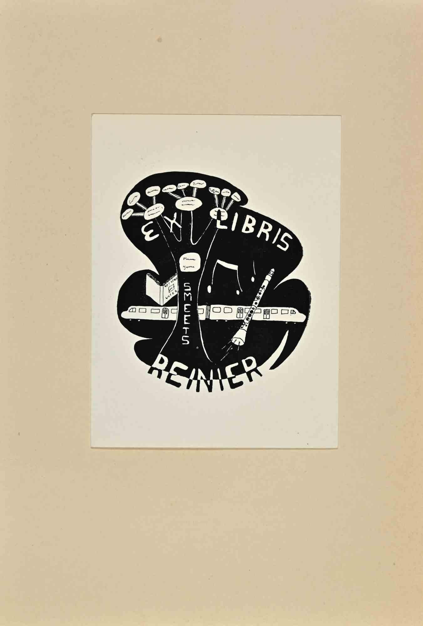 Unknown Figurative Print - Ex Libris - Reinier - Woodcut - Mid 20th Century