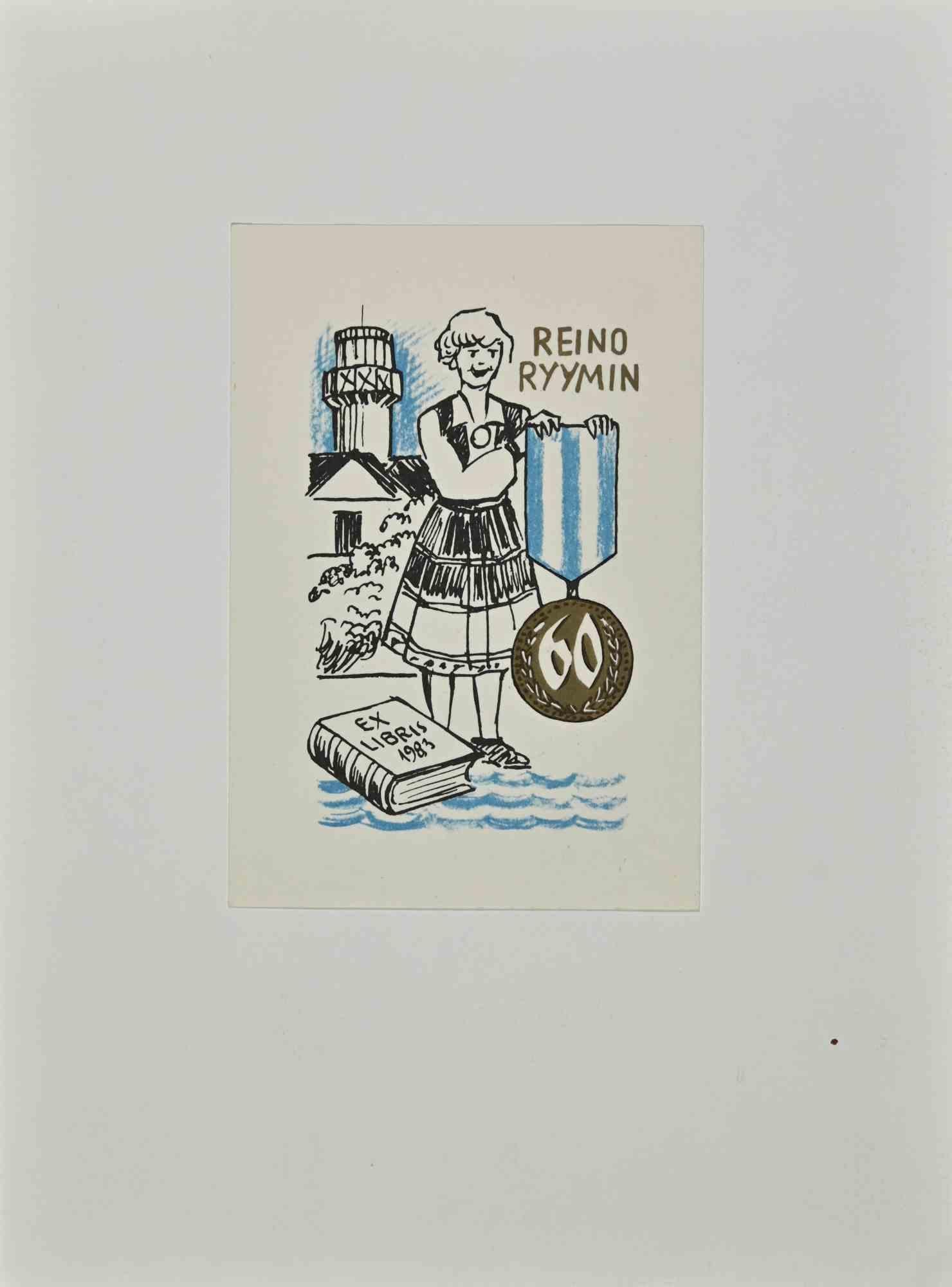 Unknown Figurative Print -  Ex Libris - Reino Ryymin - Woodcut - 1983