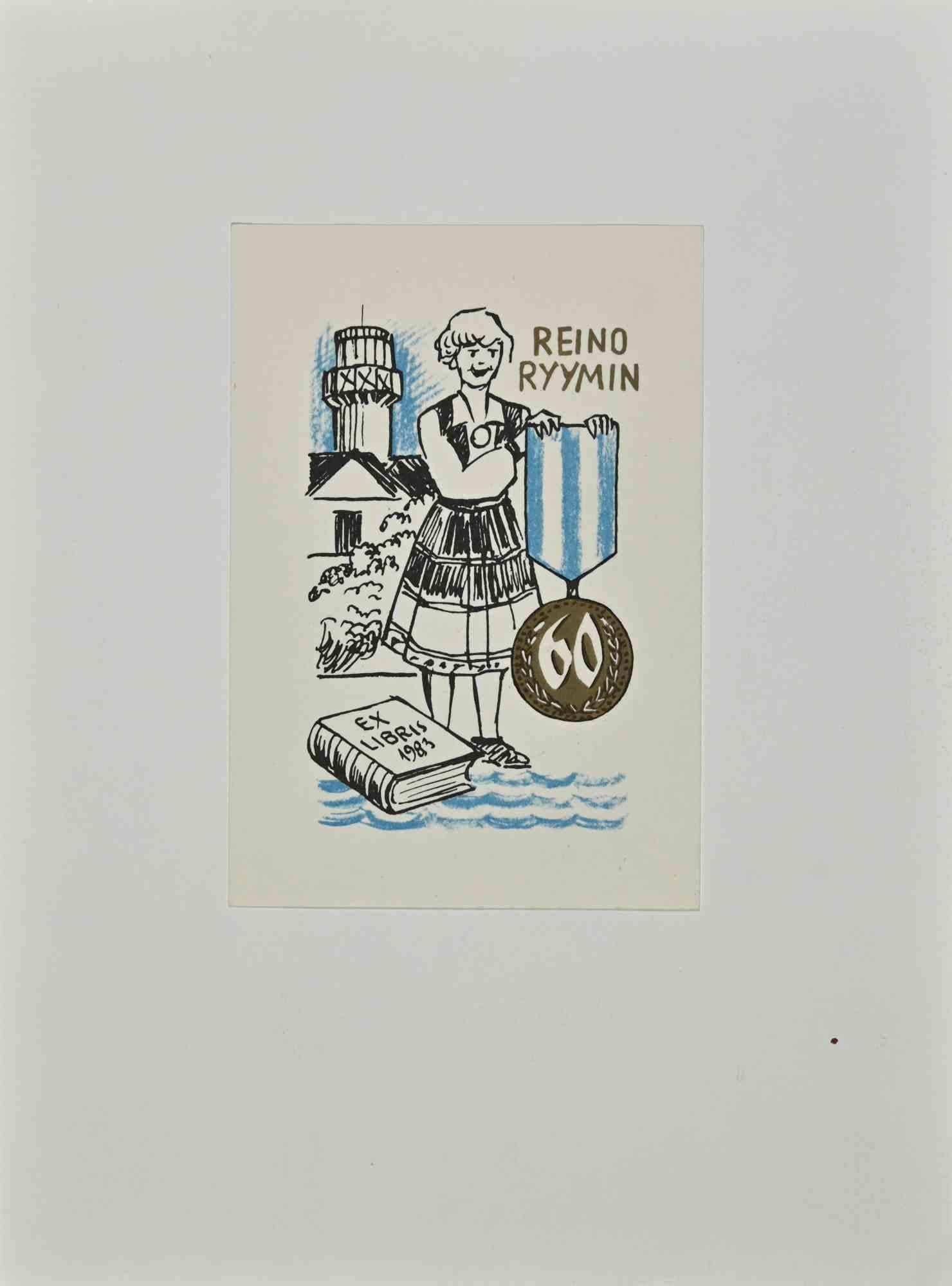 Unknown Figurative Print - Ex Libris - Reino Ryymin - Woodcut - 1983
