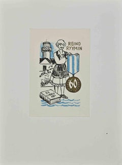 Vintage  Ex Libris - Reino Ryymin - Woodcut - 1983