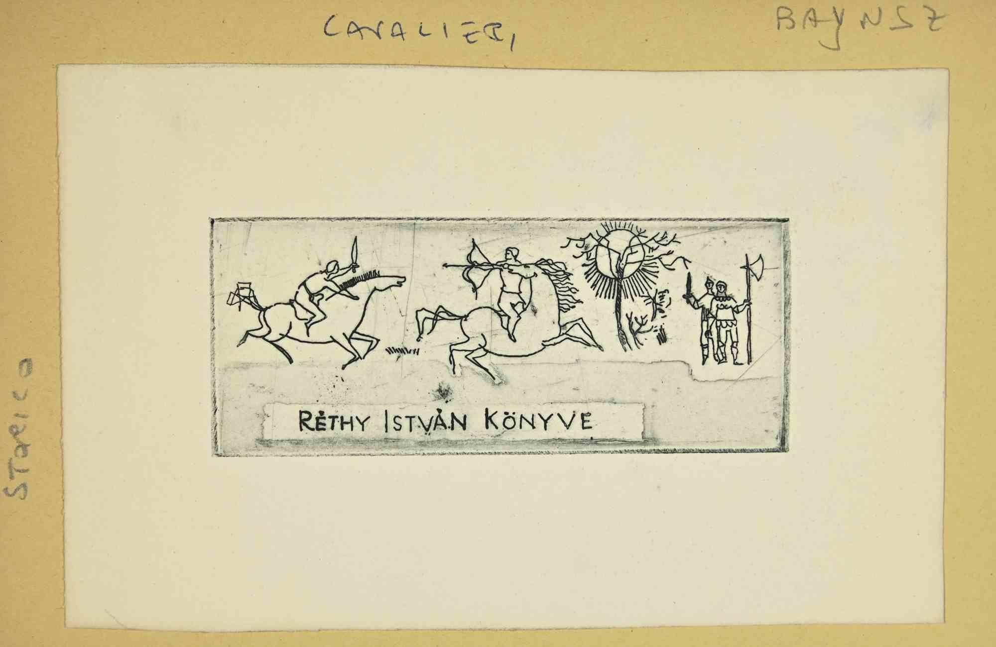 Unknown Figurative Print - Ex Libris - Rethy Istvan Konyve - Woodcut - Mid 20th Century