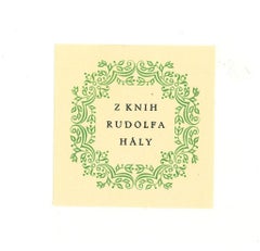 Vintage Ex Libris Rudolfa Haly - Woodcut Print - Mid-20th Century