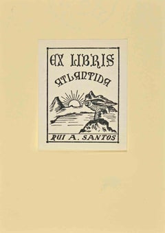 Vintage Ex-Libris Rui A. Santos - Woodcut - Mid 20th Century