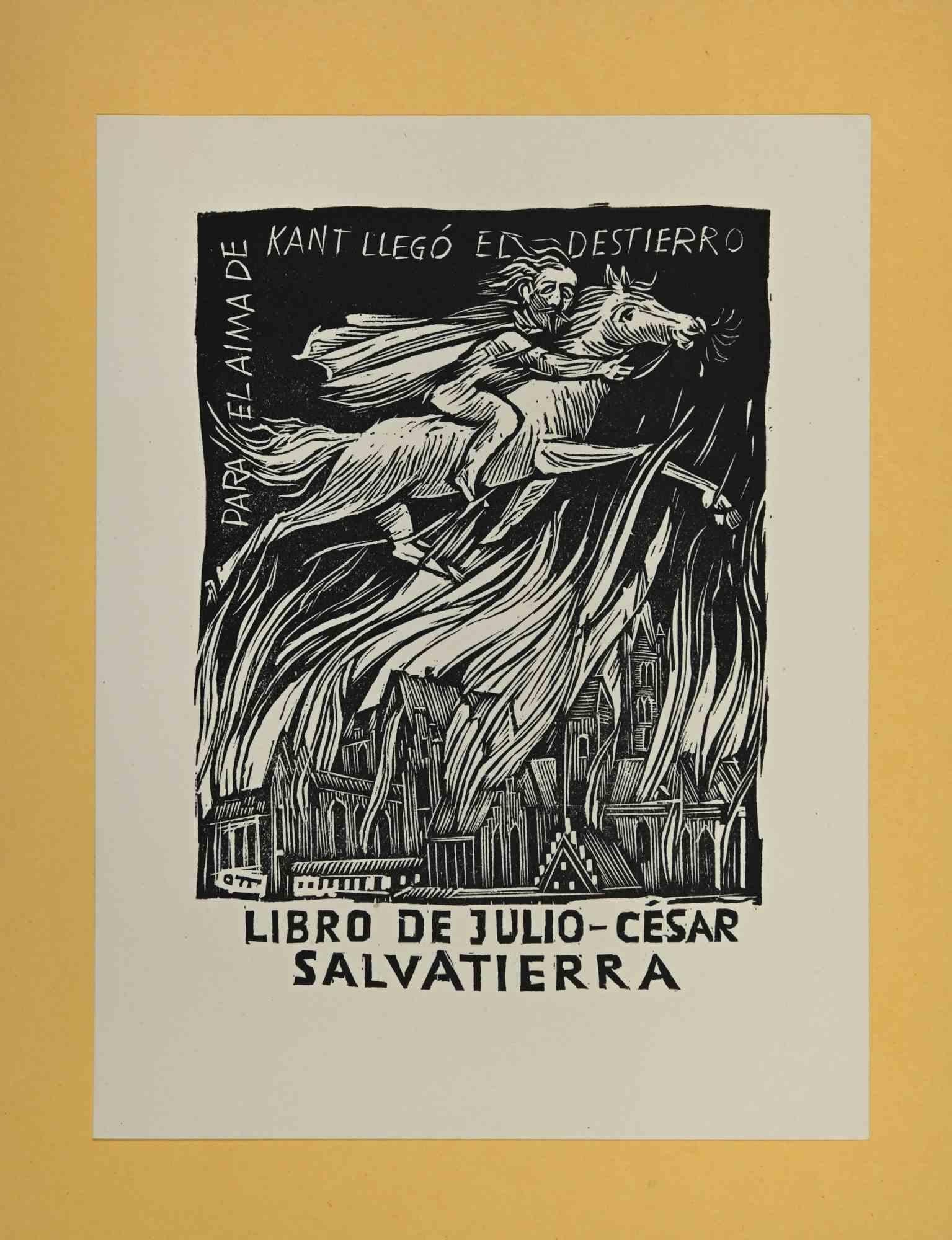 Unknown Figurative Print - Ex-Libris - Salvatierra - woodcut - Mid 20th Century