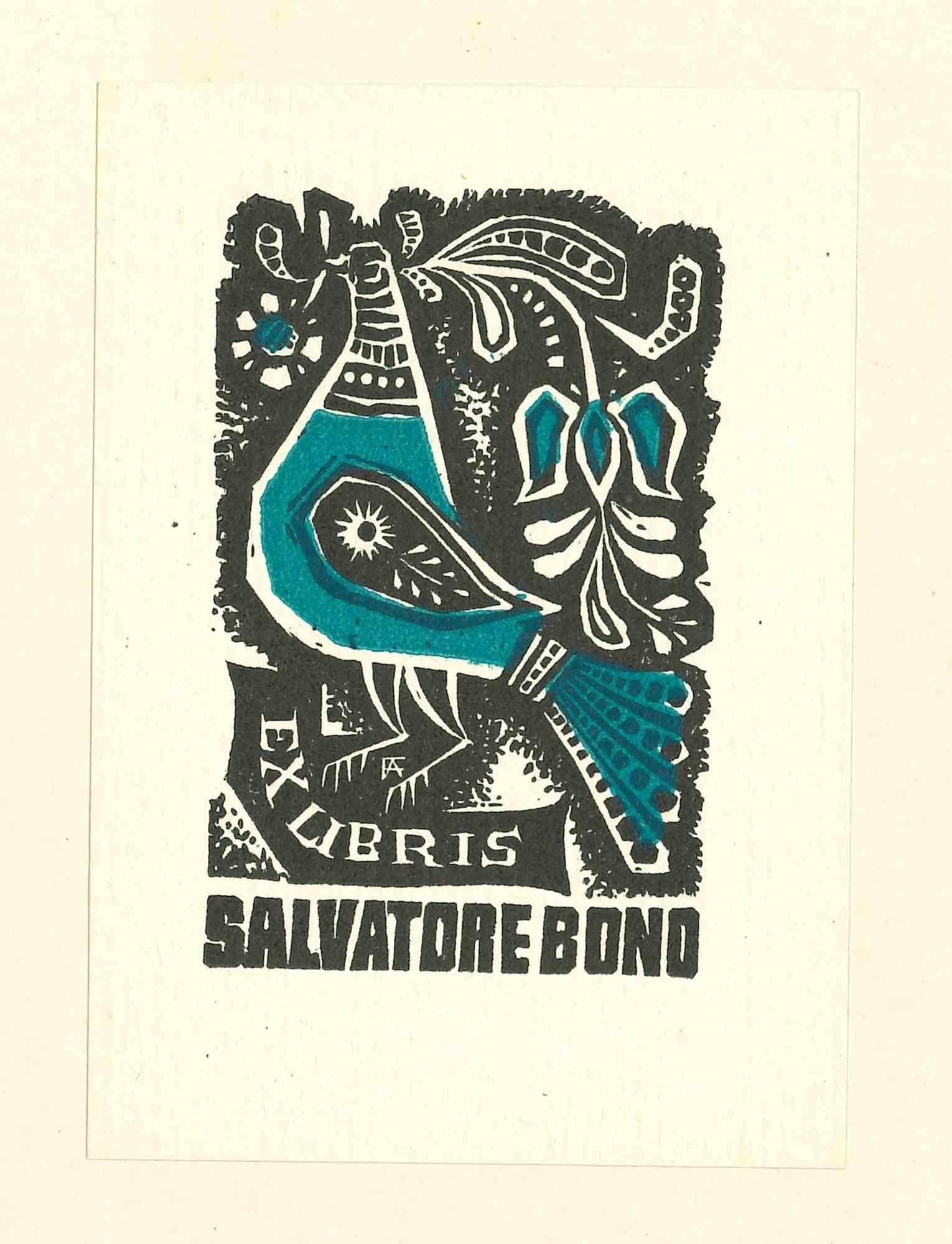 Unknown Figurative Print – Libris Salvatore Bono – Original-Holzschnitt – 1940er Jahre