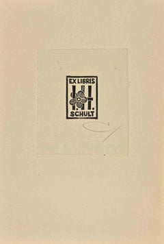 Vintage Ex Libris - Schult - Woodcut - 1982
