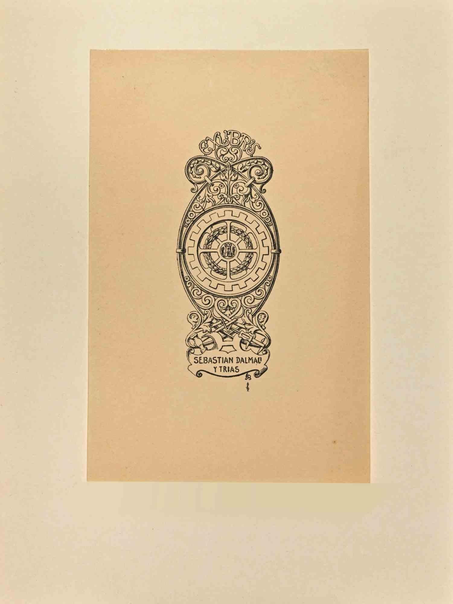 Unknown Figurative Print – Ex-Libris – Sebastian Dalmau y Trias – Holzschnitt – Mitte des 20. Jahrhunderts