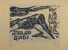 Vintage Ex-Libris - Sergio Guidi - woodcut - Mid 20th Century
