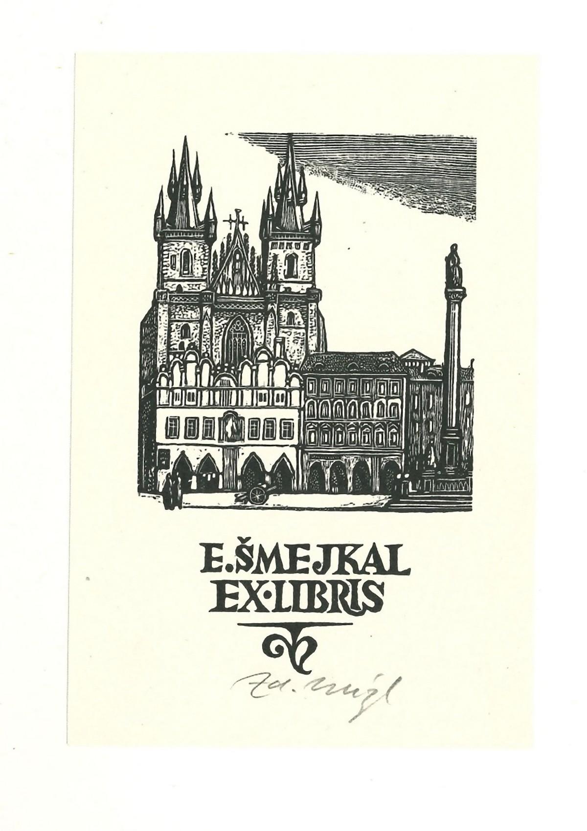 Unknown Figurative Print - Ex Libris Smejkal - Original Woodcut Print - Mid-20th Century