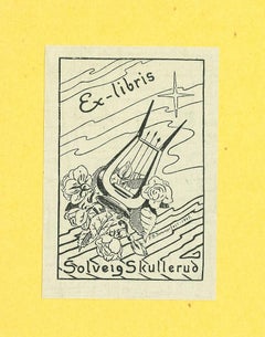 Ex Libris Solveig Skullerud - Grabado xilográfico original - 1945