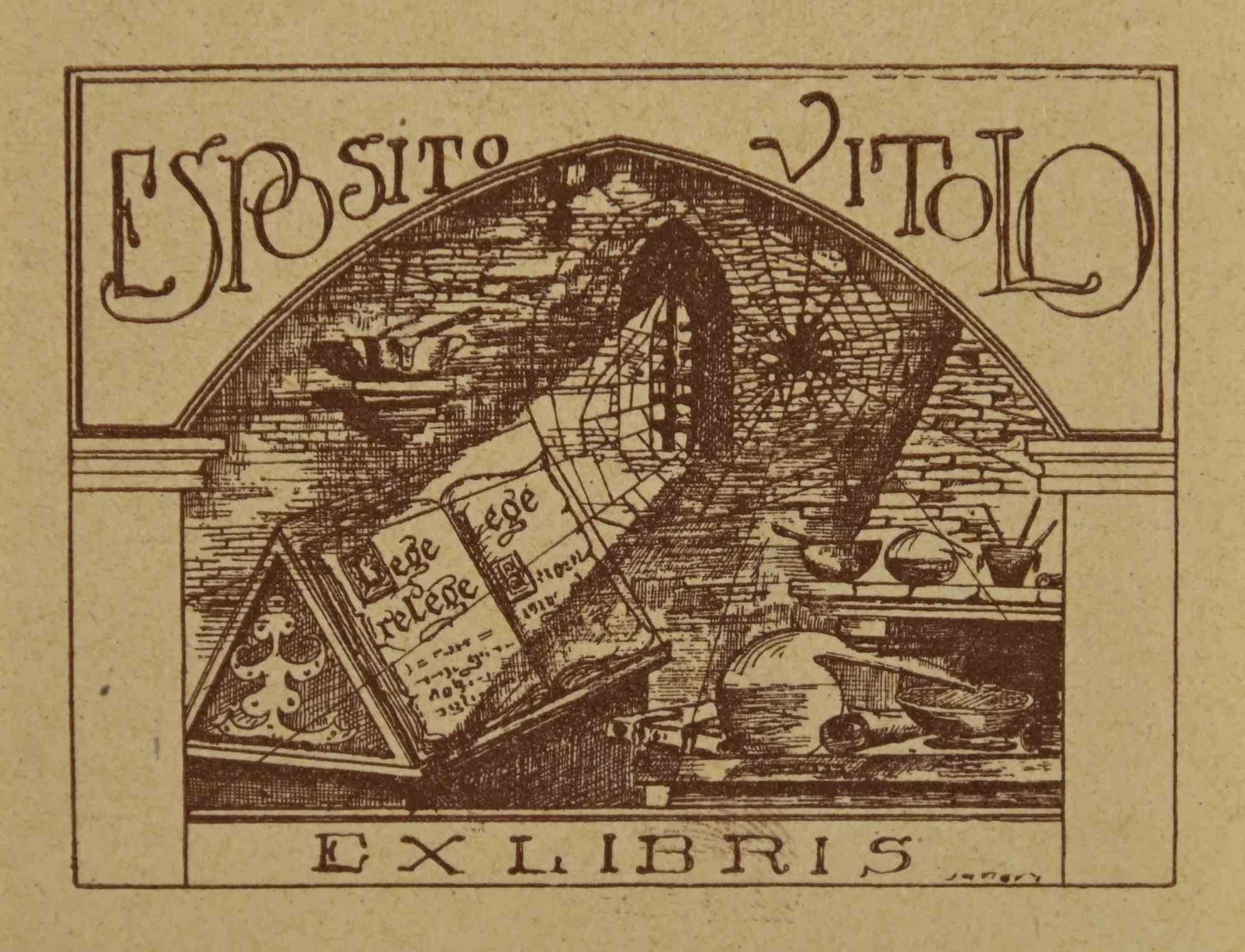 Ex-Libris - Sposito Vitolo - woodcut - Mid 20th Century