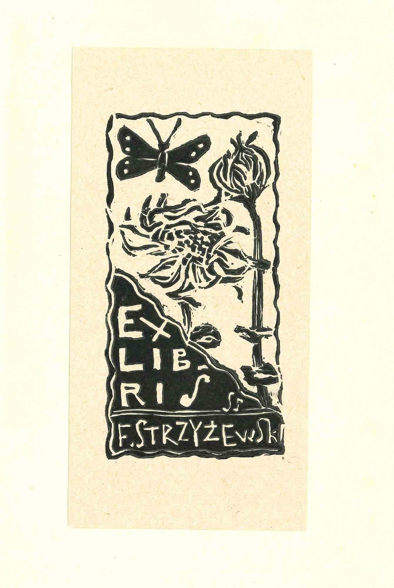 Ex Libris Strzyzewski - Original Woodcut - Mid-20th Century