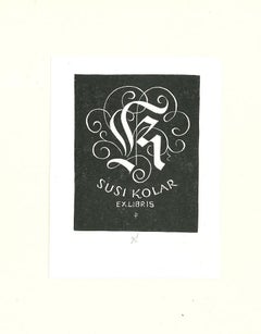 Vintage Ex Libris Susi Kolar  - Woodcut Print - Mid-20th Century