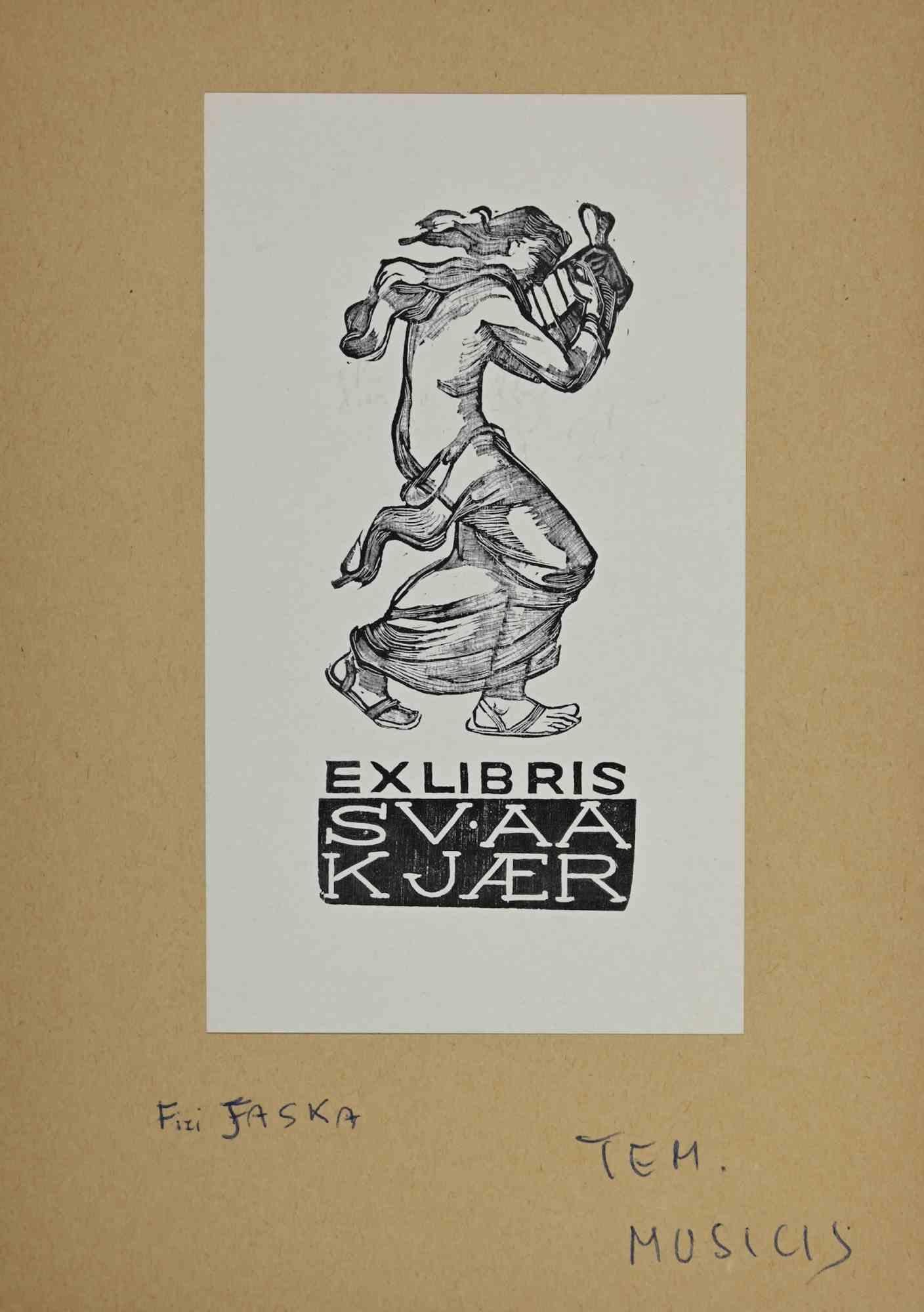 Unknown Figurative Print – Ex-Libris – SV. kjaer – Holzschnittdruck – Mitte des 20. Jahrhunderts