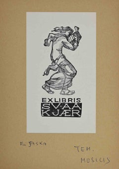 Ex-Libris – SV. kjaer – Holzschnittdruck – Mitte des 20. Jahrhunderts