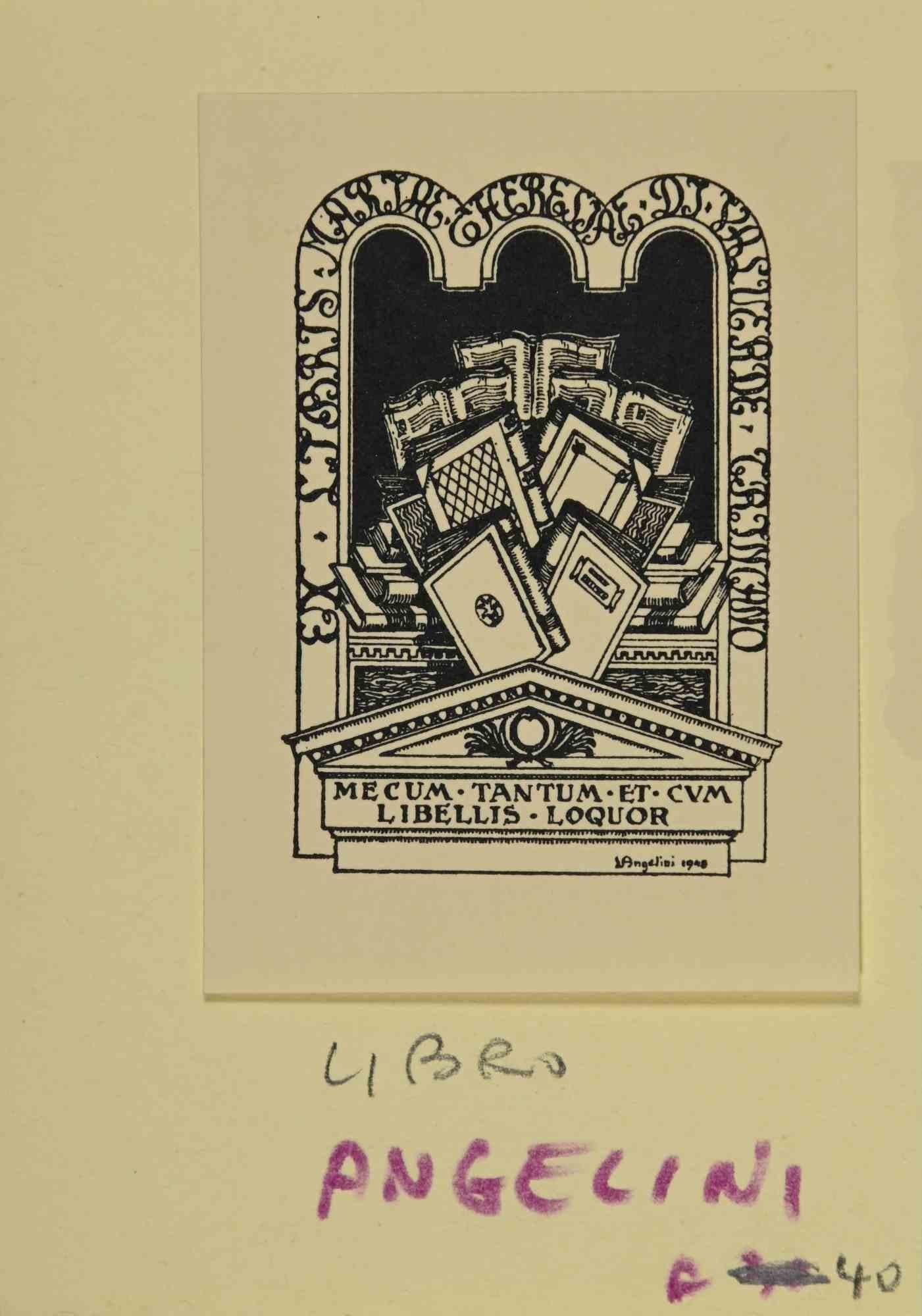 Unknown Figurative Print – Ex-Libris – Tantum – Holzschnitt – Mitte des 20. Jahrhunderts
