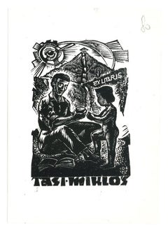 Ex Libris Tasi Miklos - Impression sur bois originale - années 1950