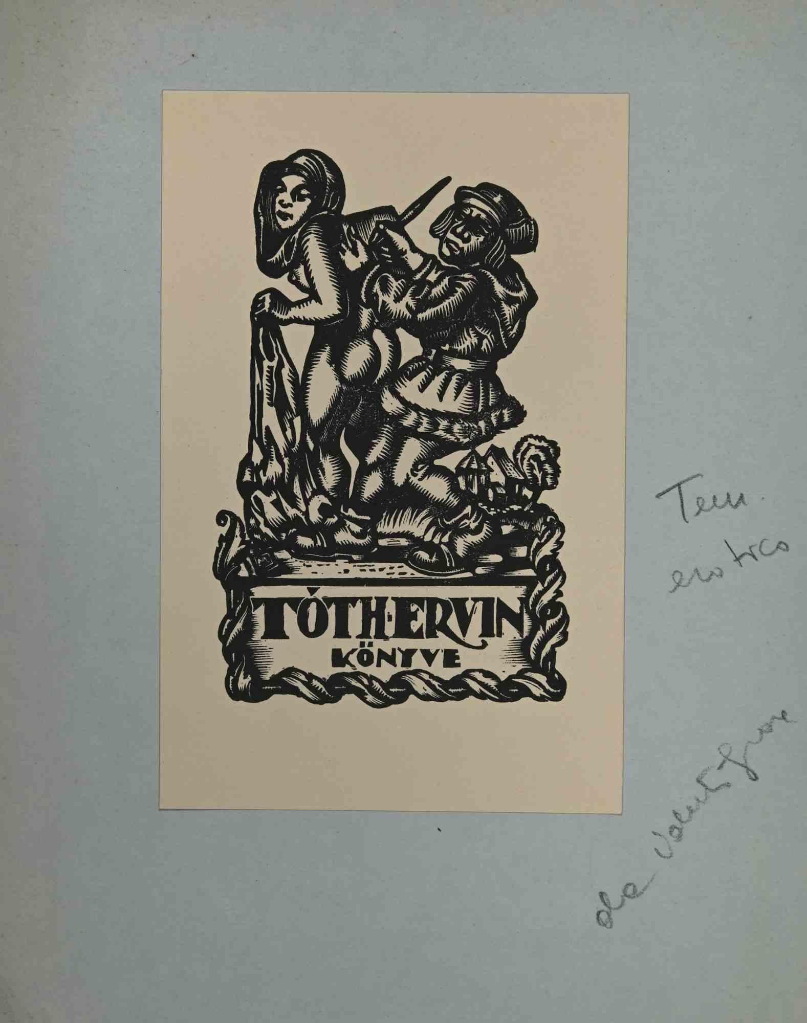 Unknown Figurative Print – Ex-Libris - Tothervin - Holzschnitt - Mitte 20. Jahrhundert