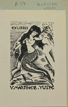 Ex Libris - V. Martinez Yuste - Woodcut by Jocelyn Mercier - 1951