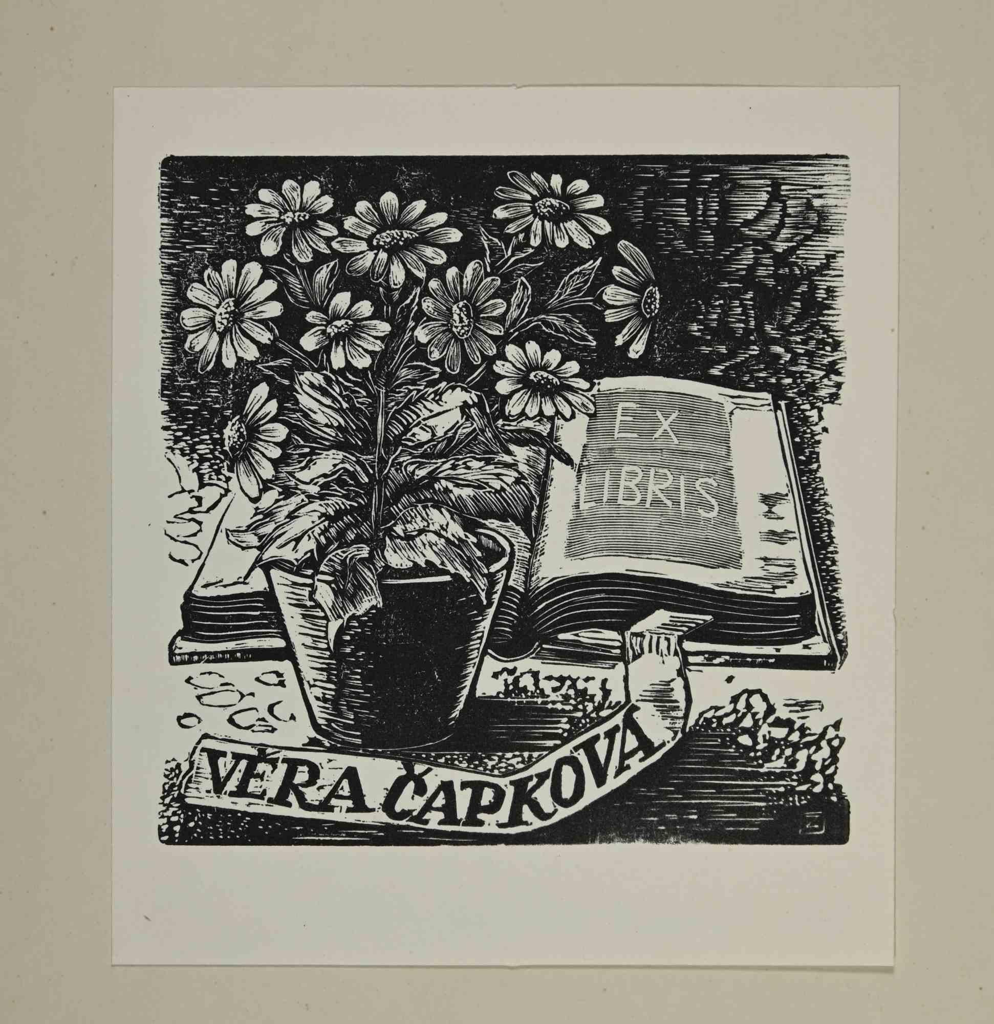 Unknown Figurative Print – Ex-Libris – Vera Capkova – Holzschnitt – Mitte des 20. Jahrhunderts