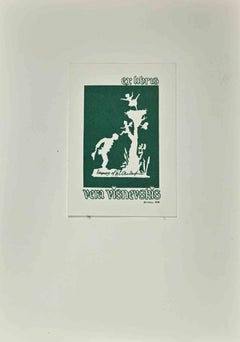 Vintage Ex Libris Vera Visnevskis - Woodcut - 1930s