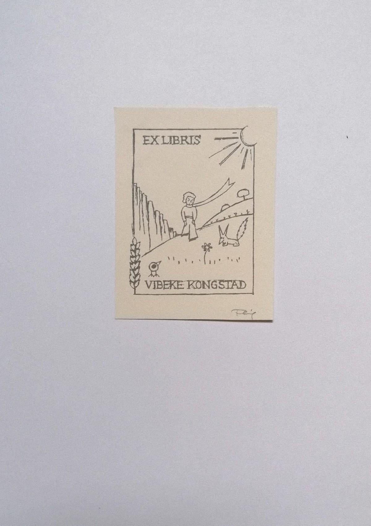 Ex Libris Vibeke Kongstad - gravure sur bois originale - années 1960