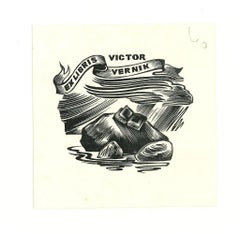 Vintage Ex Libris Victor Vernik - Woodcut Print - Mid-20th Century