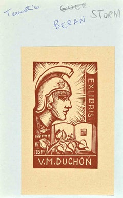 Ex Libris - V.M.Duchon - xilografia - Metà del XX secolo