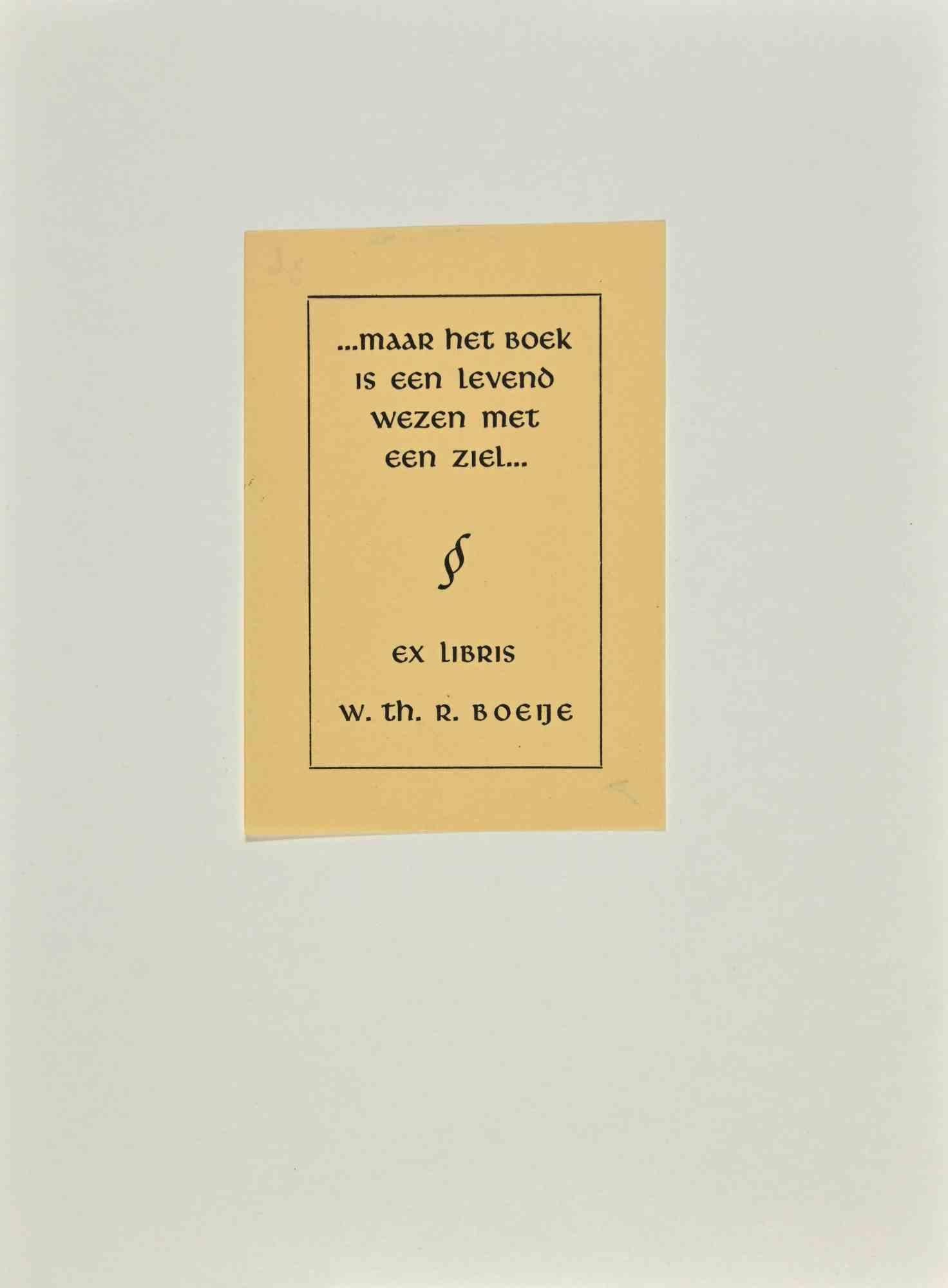 Unknown Figurative Print – Ex Libris W. Th. R. Boene – Holzschnitt – Mitte des 20. Jahrhunderts