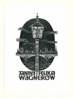 Ex Libris Wagnerow - Grabado original en madera - Años 40