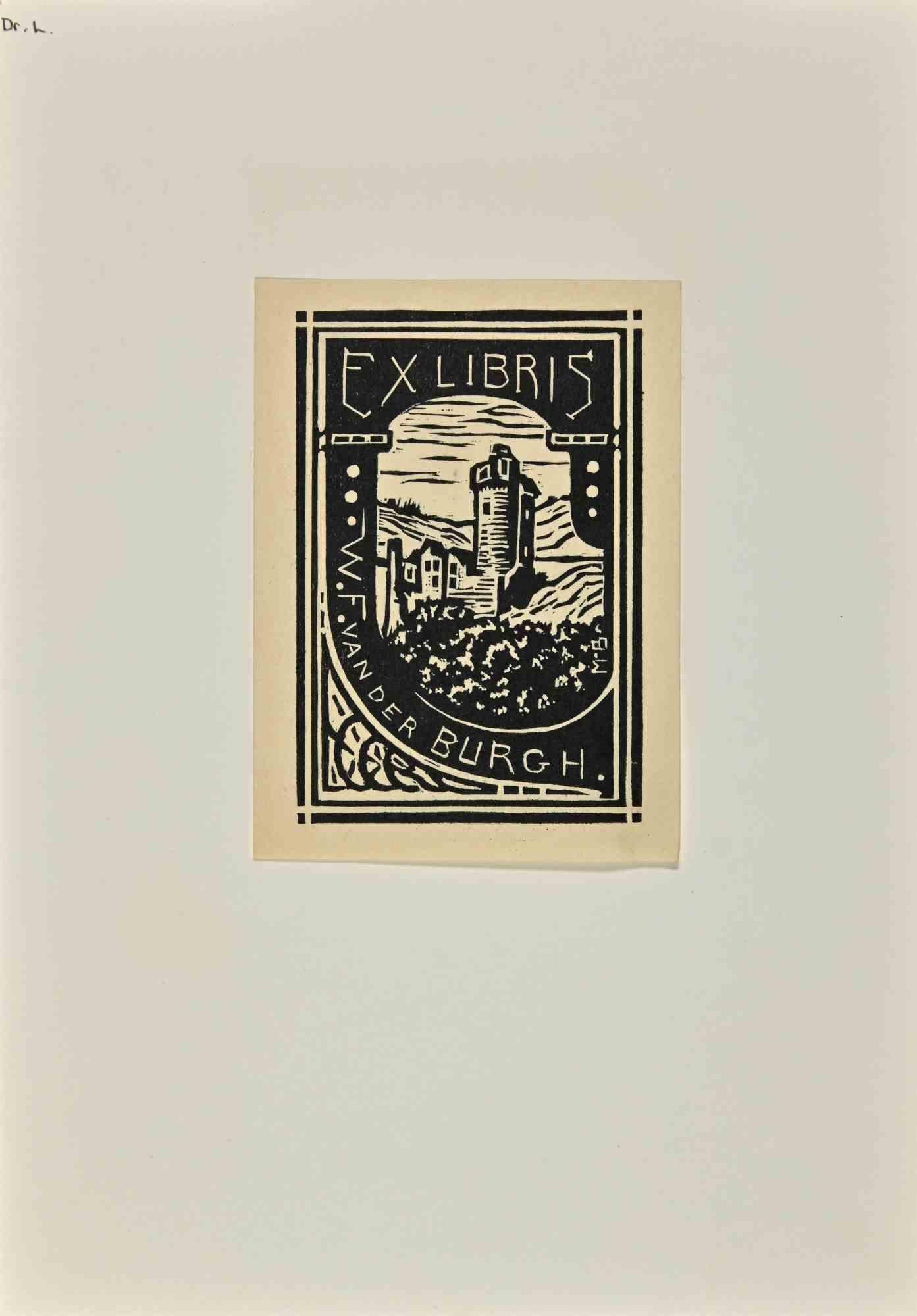 Unknown Figurative Print - Ex Libris  - W.F. Van Der Burgh - Woodcut - Mid 20th Century