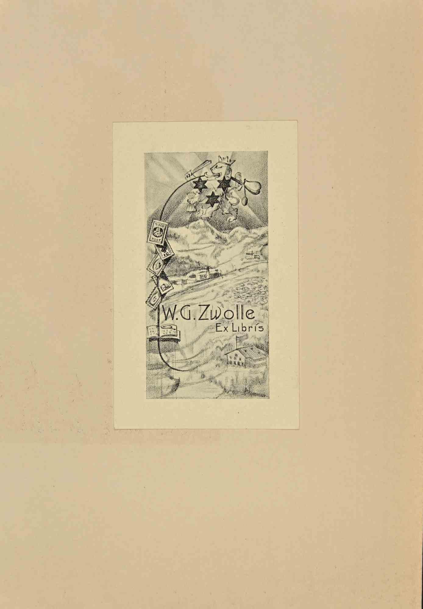 Unknown Figurative Print - Ex Libris W.G.Zwolle - Woodcut - 1940