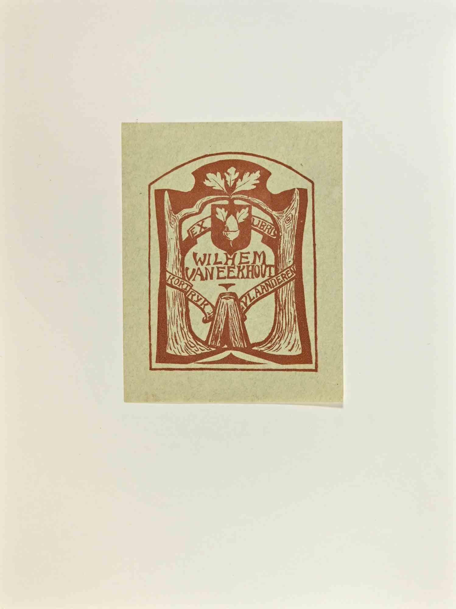 Unknown Figurative Print – Ex Libris – Wilhem Vaneekhout – Holzschnitt – Mitte des 20. Jahrhunderts