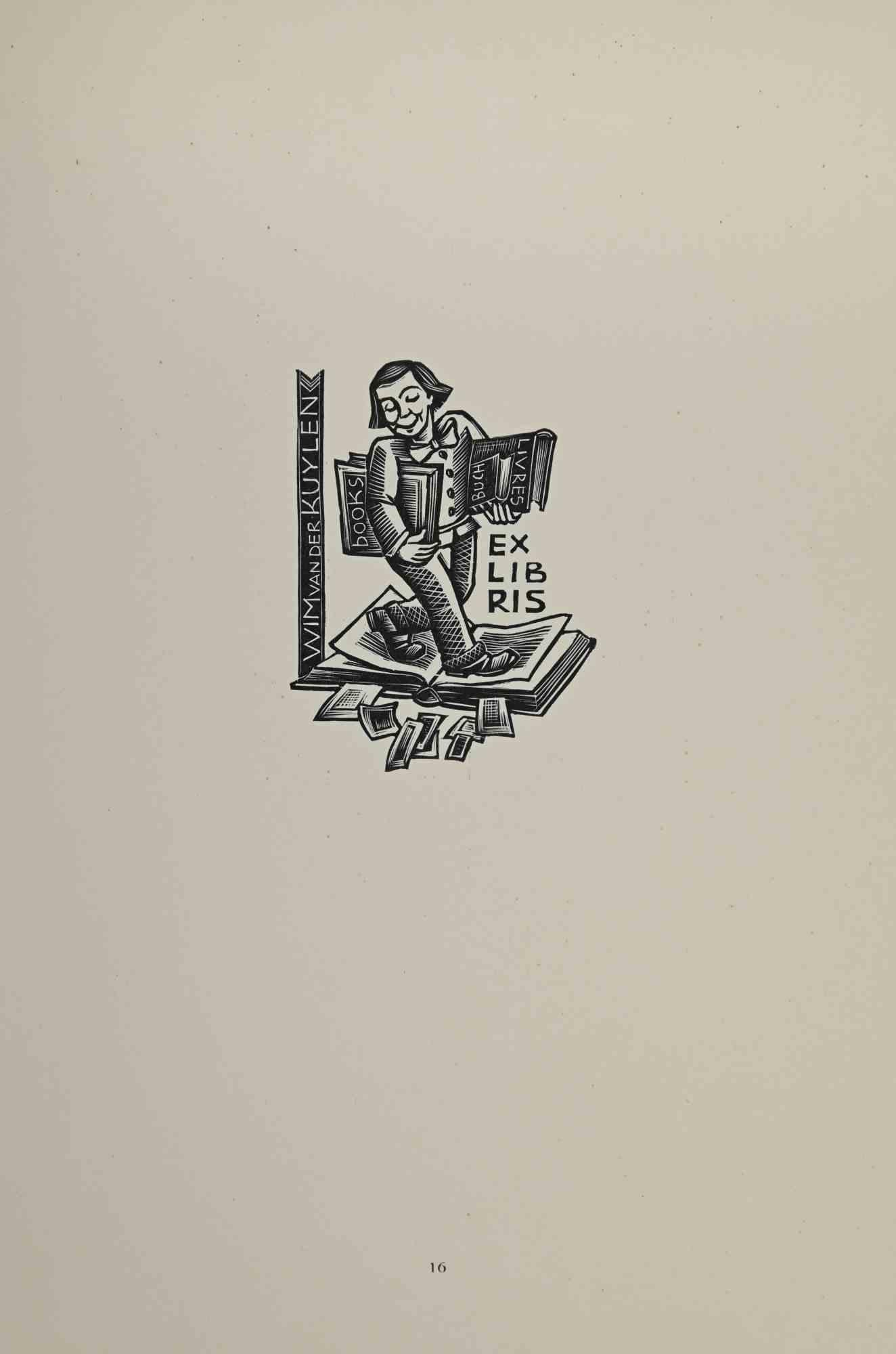 Unknown Figurative Print - Ex-Libris - Wim Kuylen - woodcut - Mid 20th Century