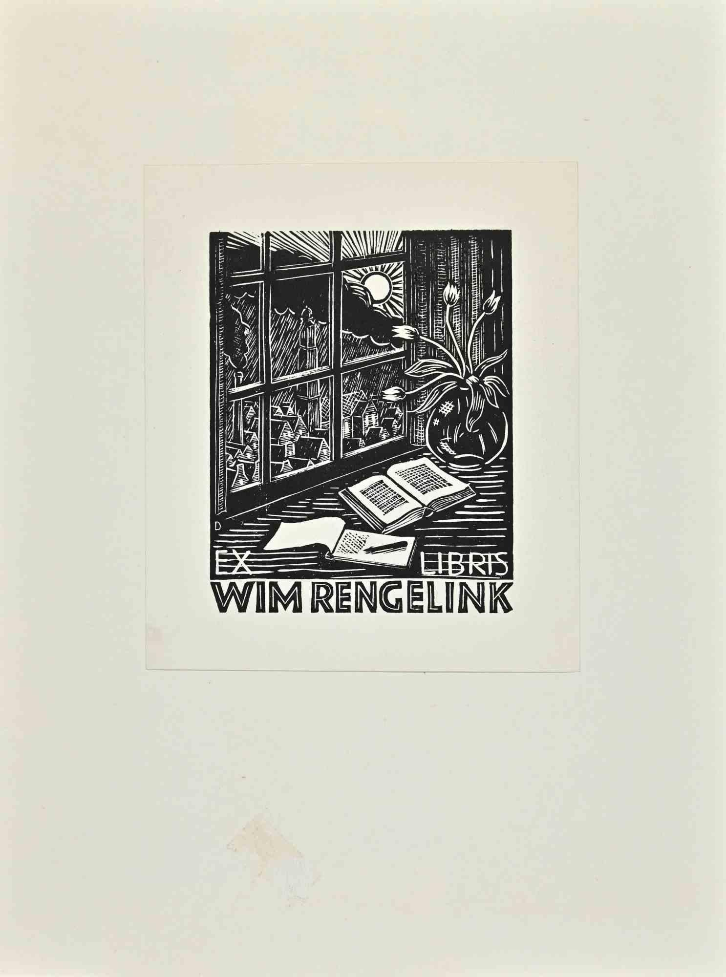 Unknown Figurative Print - Ex Libris - Wim Rengelink  - Woodcut - 1989