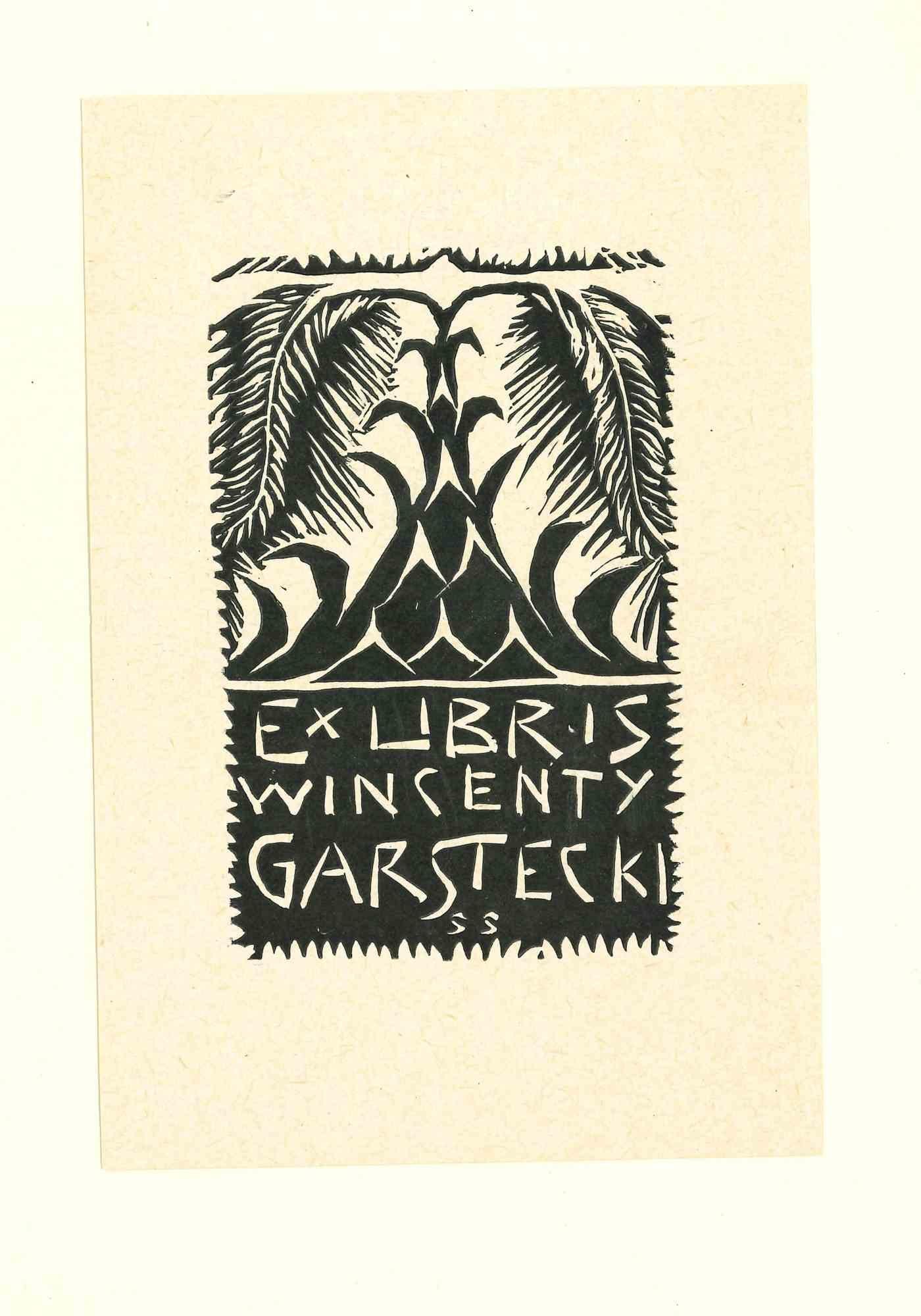 Figurative Print de Unknown - Ex Libris Wincenty Garstecki - Xilografía original - Mediados del siglo XX