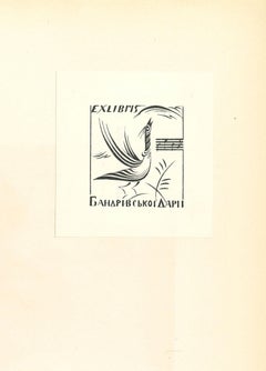 Ex Libris with Bird - Original Woodcut - Mid-20th Century