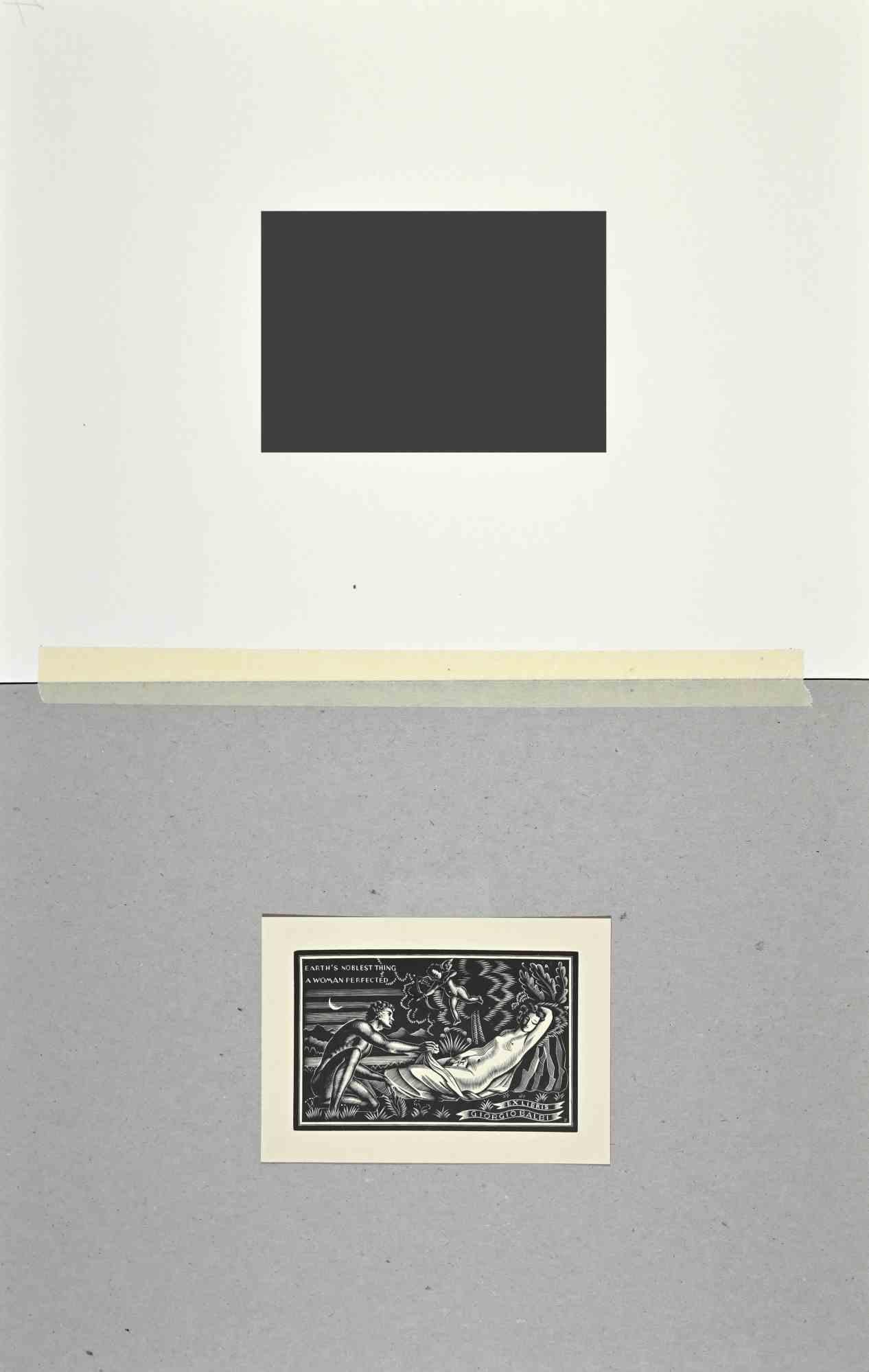 Ex Libris  - Perfektionierte Frau  Holzschnitt – Mitte des 20. Jahrhunderts – Print von Unknown