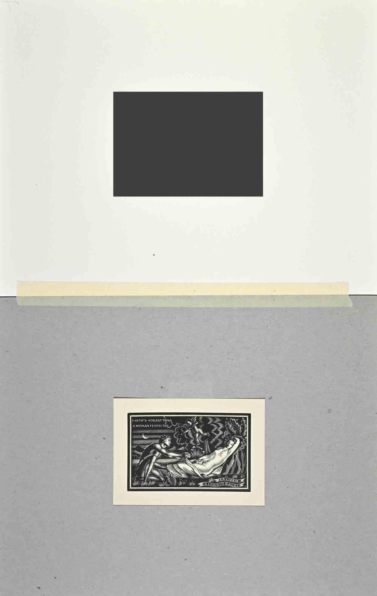 Ex Libris  - Woman Perfected  - Woodcut - Mid-20th Century - Print by Unknown