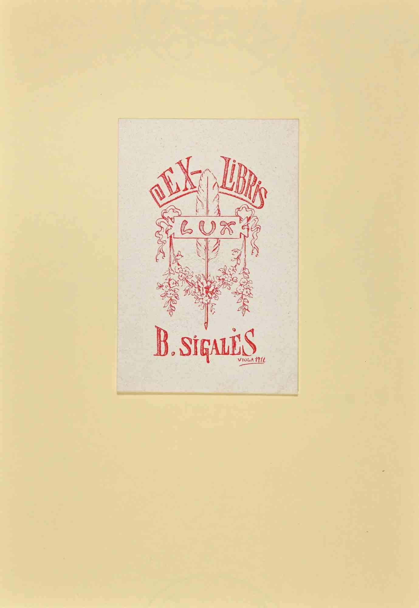Unknown Figurative Print – Ex-Libris – Holzschnitt – 1911
