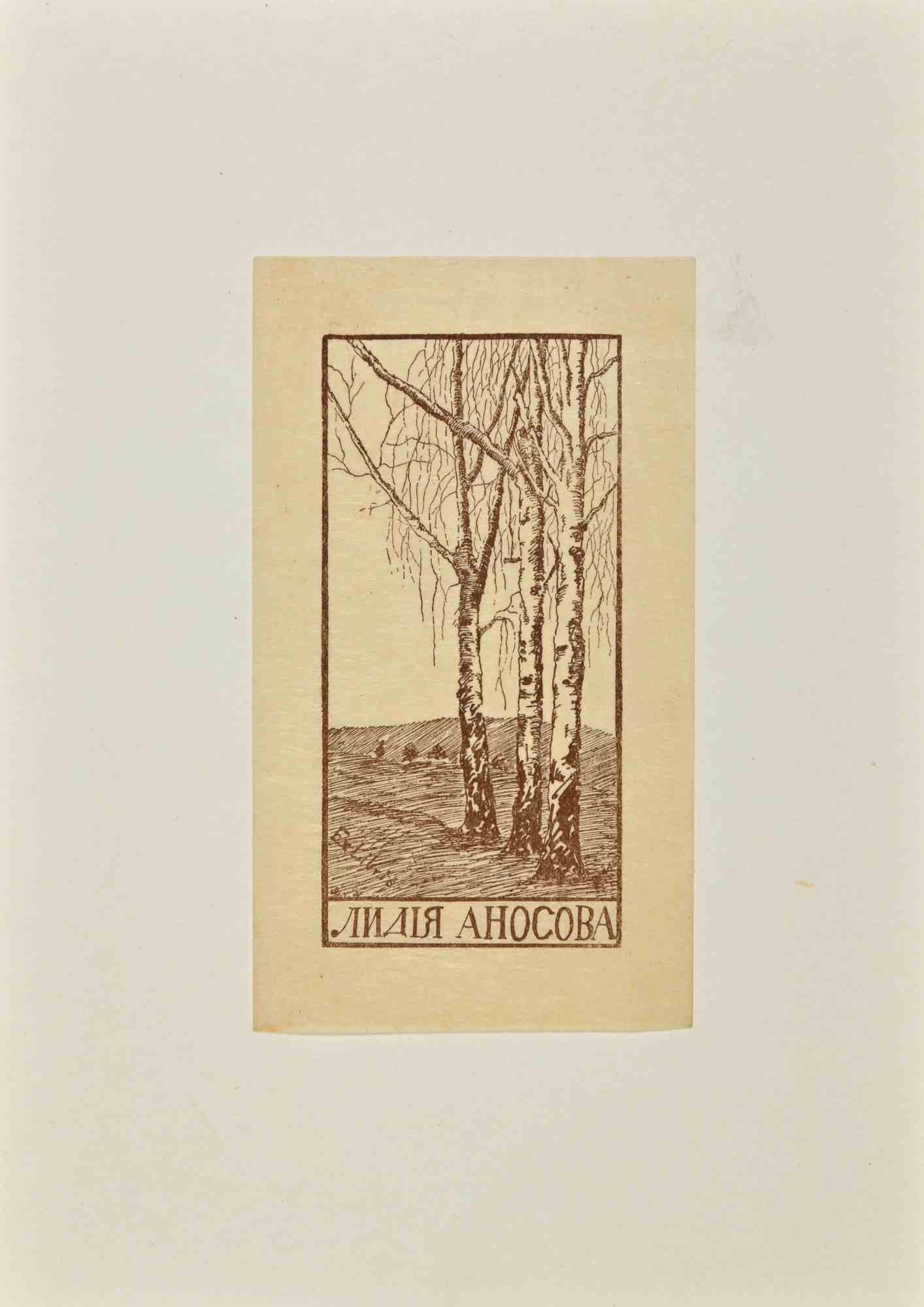 Unknown Figurative Print - Ex Libris - Woodcut - Early 20th Century