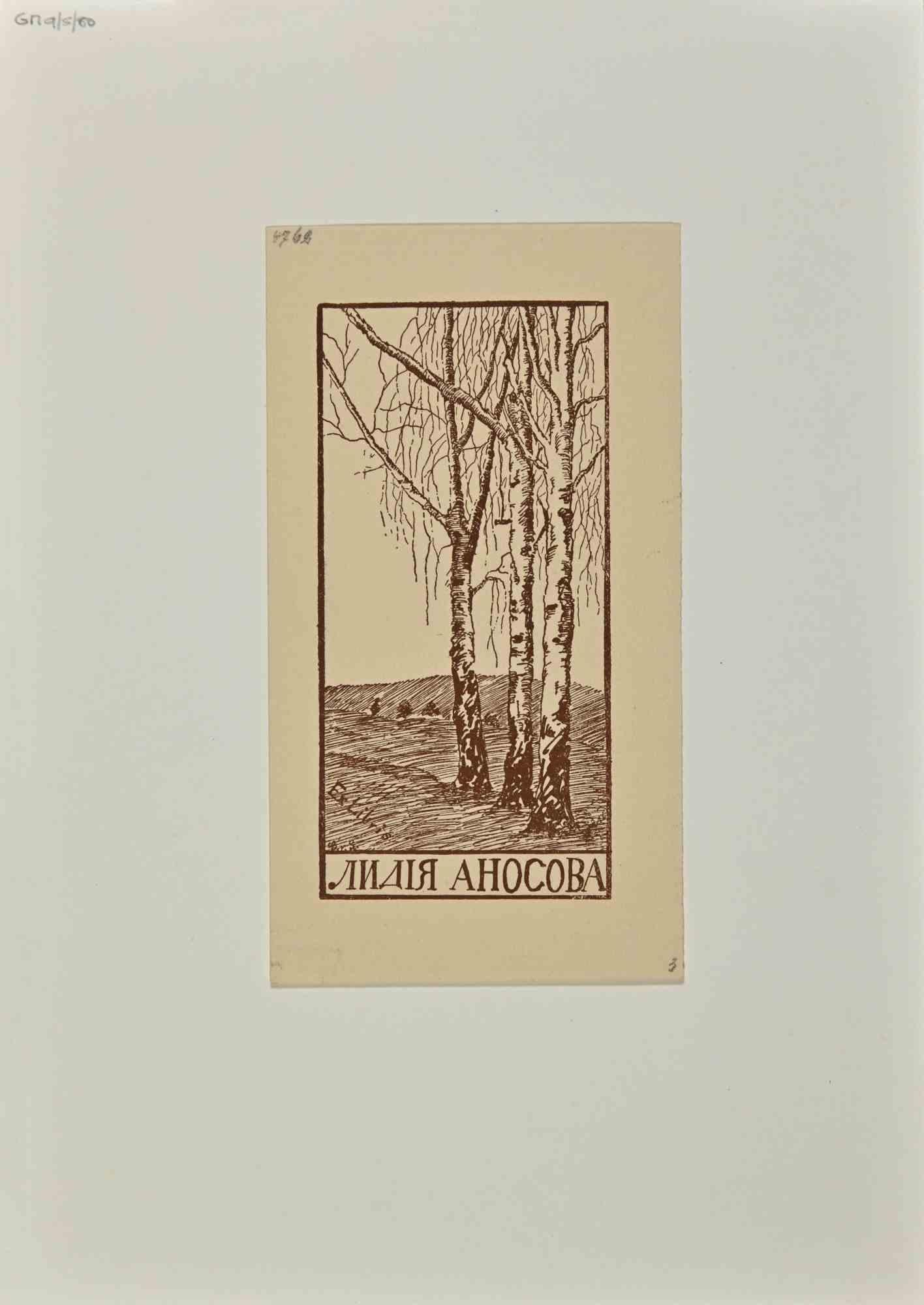 Unknown Figurative Print –  Ex Libris – Holzschnitt – frühes 20. Jahrhundert