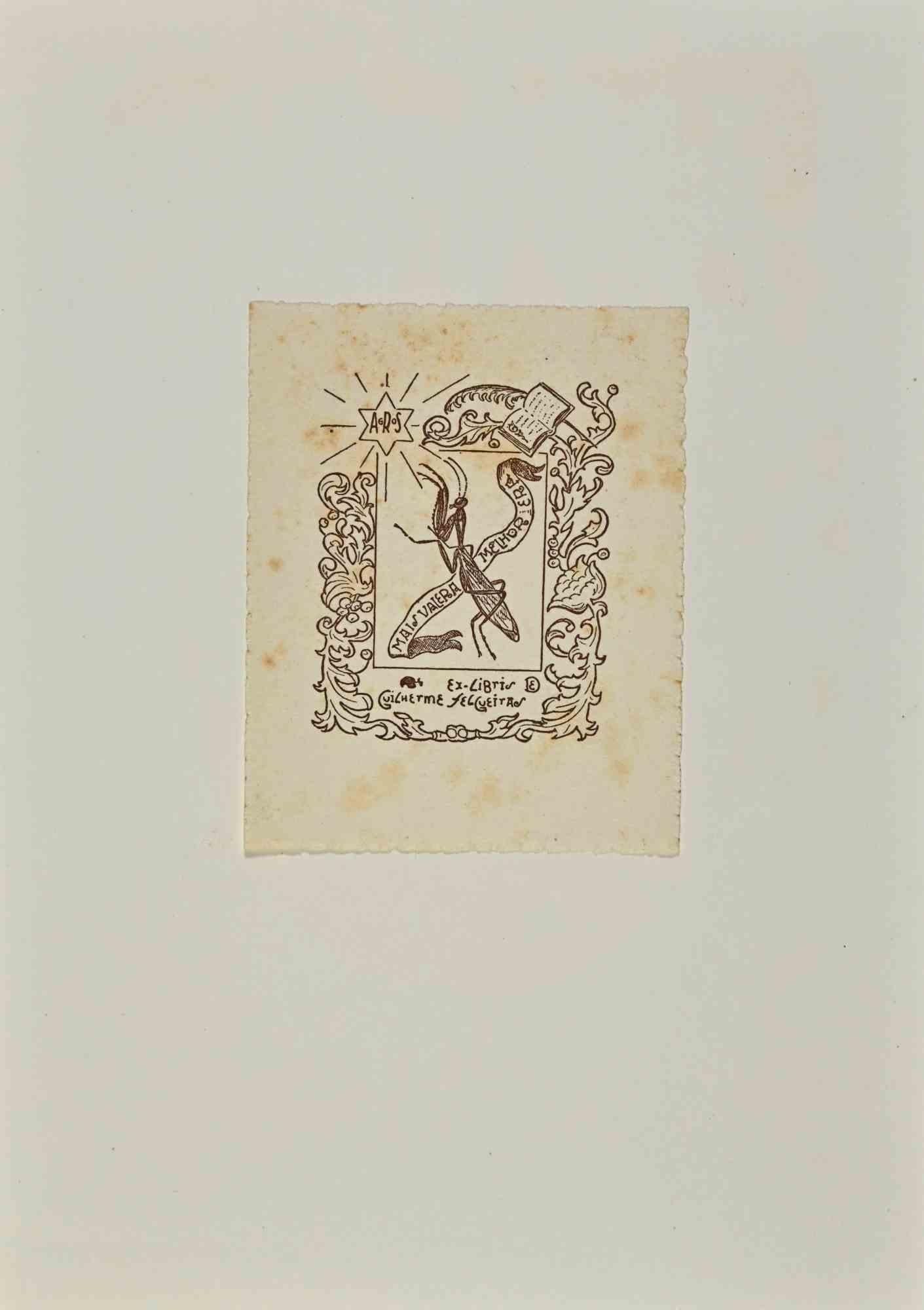 Unknown Figurative Print – Ex-Libris – Holzschnitt – Mitte des 20. Jahrhunderts