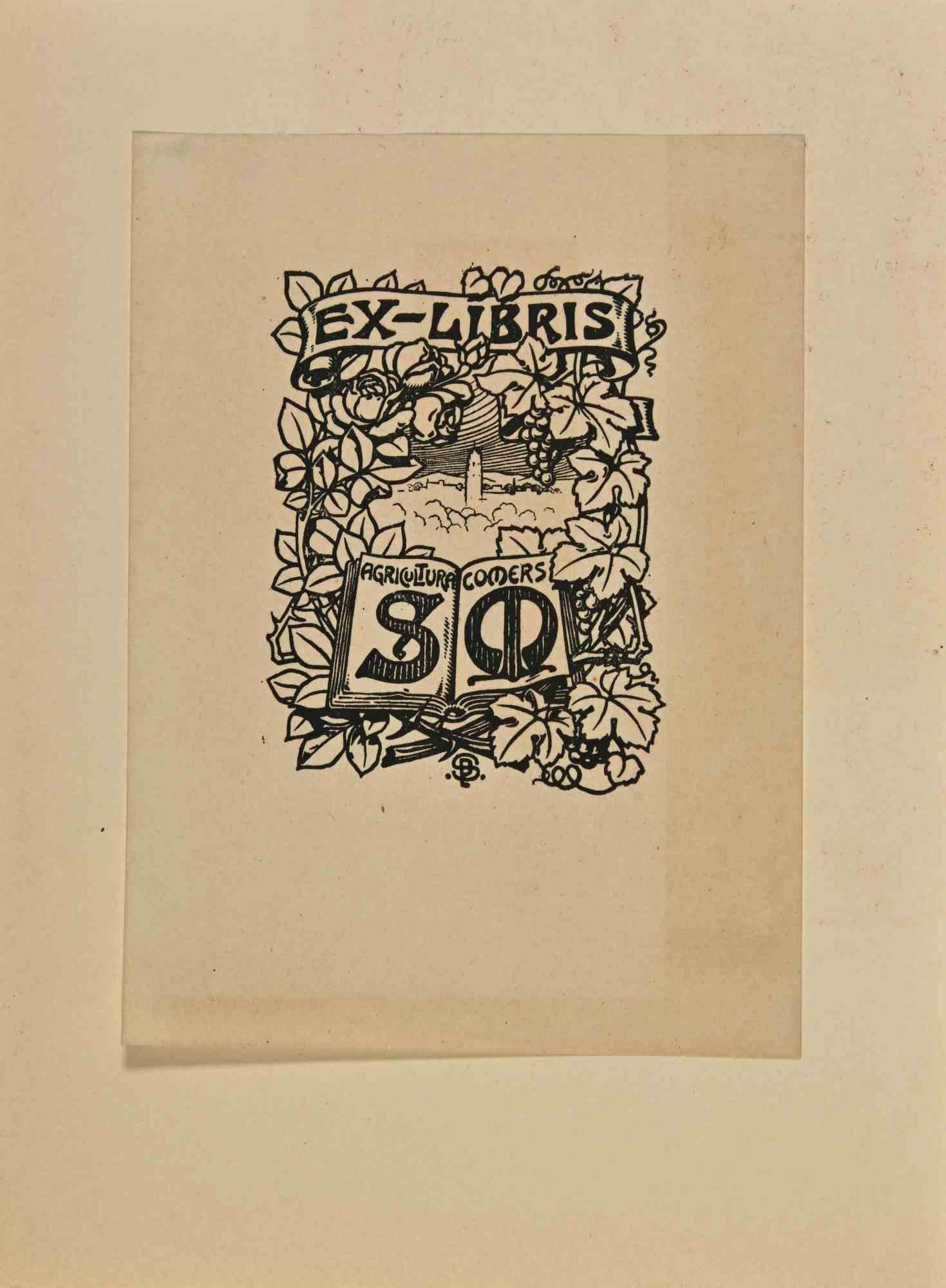 Unknown Figurative Print - Ex Libris - Woodcut - Mid 20th Century