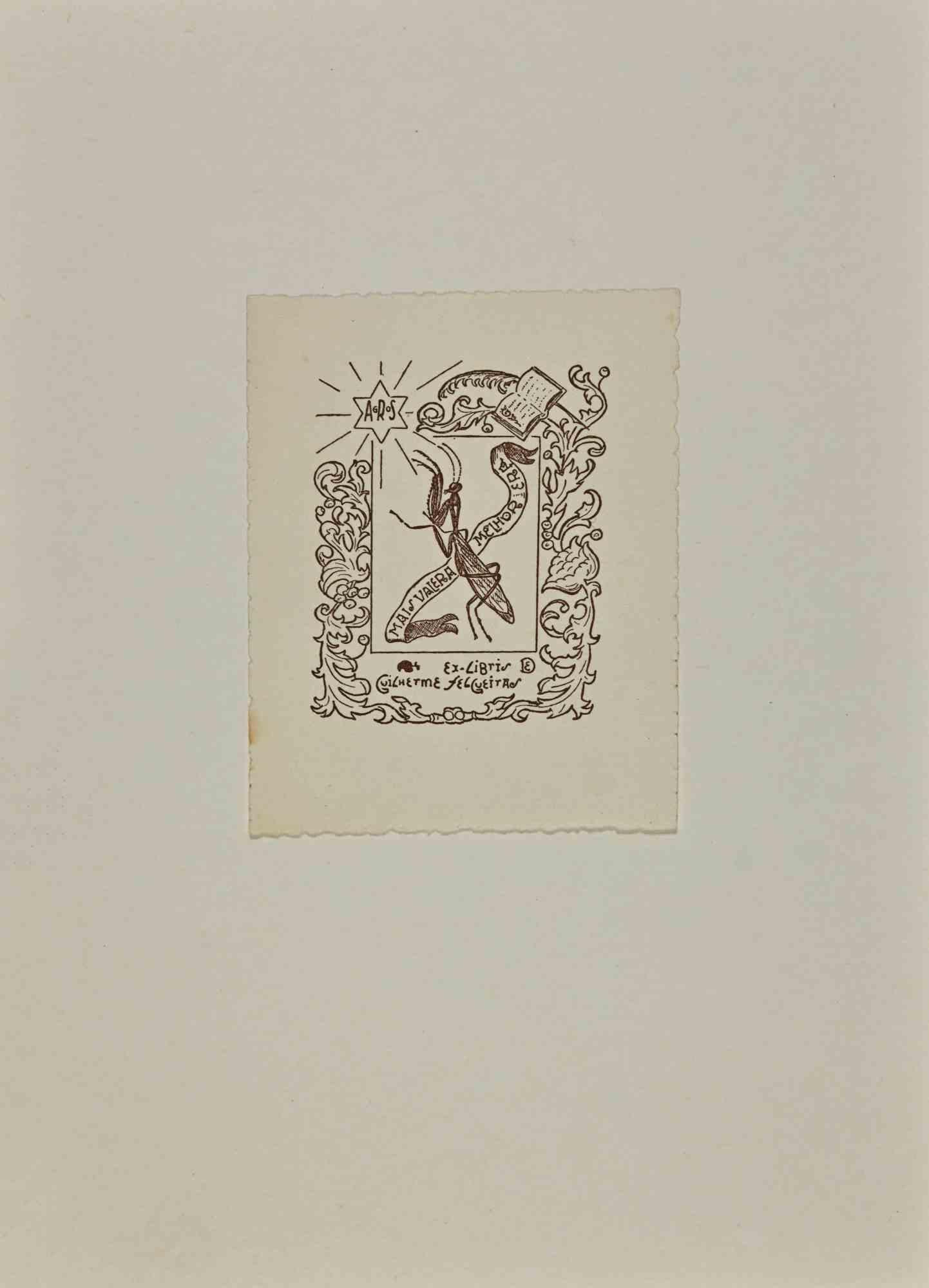Unknown Figurative Print - Ex Libris - Woodcut - Mid 20th Century